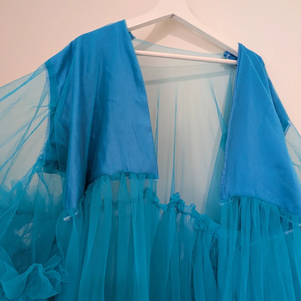 Maternity Vibrant Turquoise Sheer Ruffle Maxi Robe - Picture 6 of 6